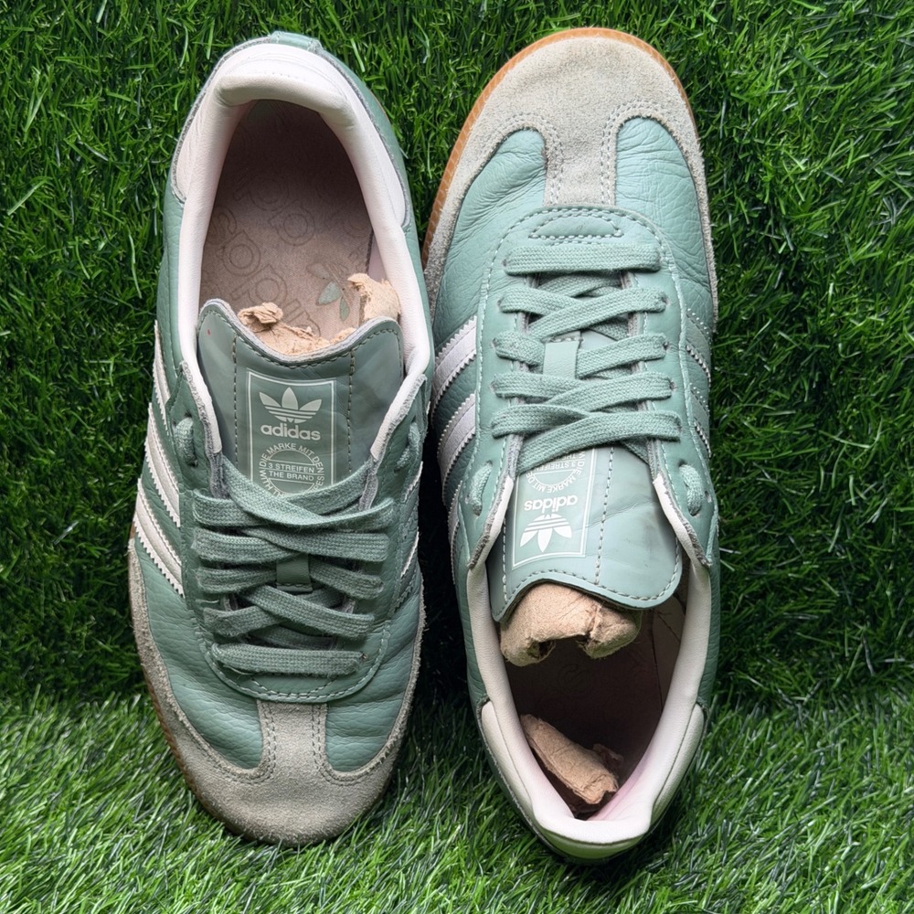 Adidas Samba OG Silver Green Chalk White Gum Leather Sneakers IE7011 Womens 6 - Picture 3 of 10
